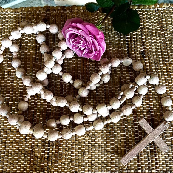 Vintage Pale Pink Wood Rosary XXLarge with Cross - Picture 2 of 6
